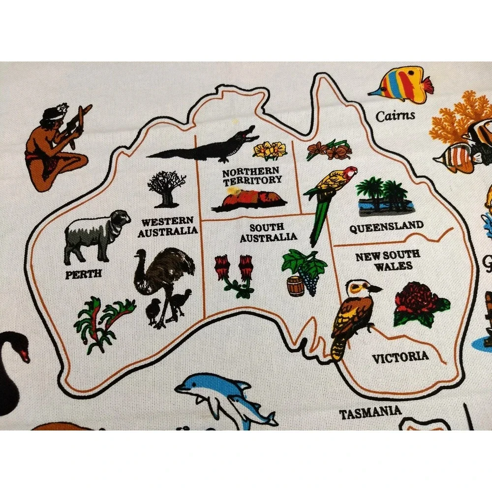Kitchen Tea Towel Lot of 3 Australia Souvenir 100% Cotton Map Flag Koala Bear